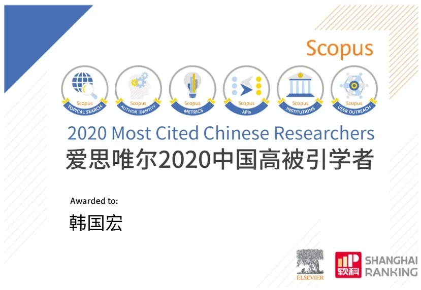 韓國宏教授入選 “2020年中國高被引學(xué)者”榜單！